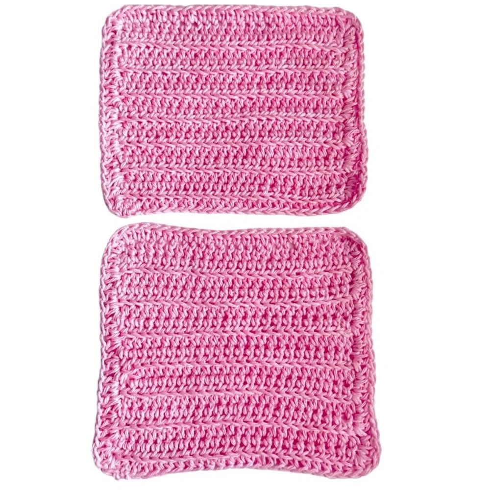 Hand Crafted Soft Pink All Purpose Dish or Wash Cloths 100% Cotton Set of Two